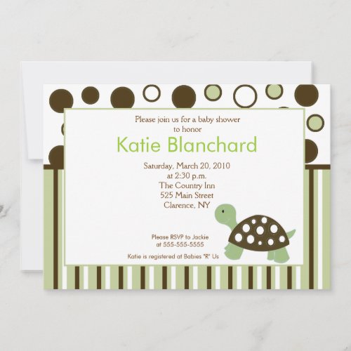 Green Dot Turtle Modern 5x7 Baby Shower Invitation