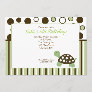 Green Dot Turtle Modern 5x7 Birthday Invitation