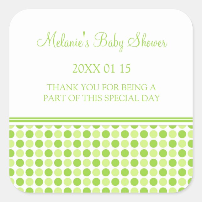 Green Dots Baby Shower Favor Stickers (Front)