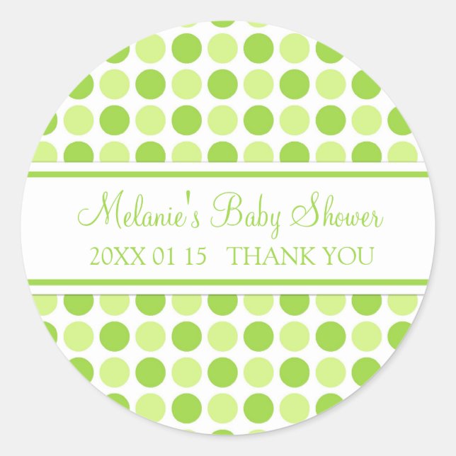 Green Dots Baby Shower Favor Stickers (Front)