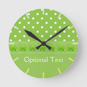 Green, Dots & Shamrocks Round Clock