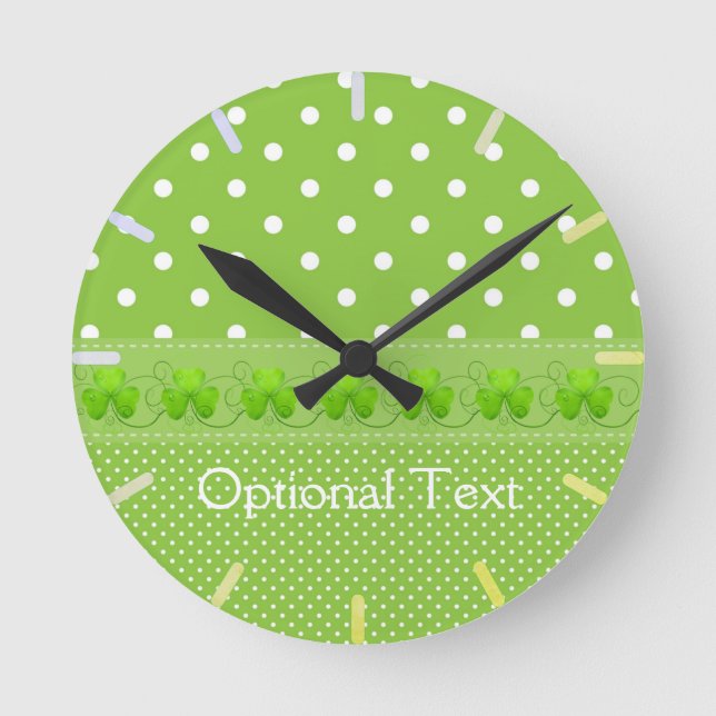 Green, Dots & Shamrocks Round Clock (Front)