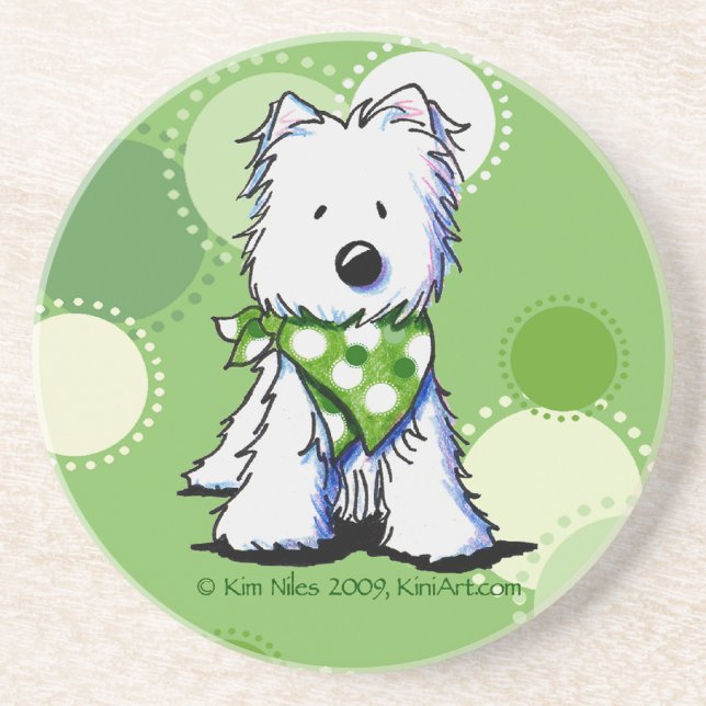 Green Dots Westie Dog Coaster (Front)