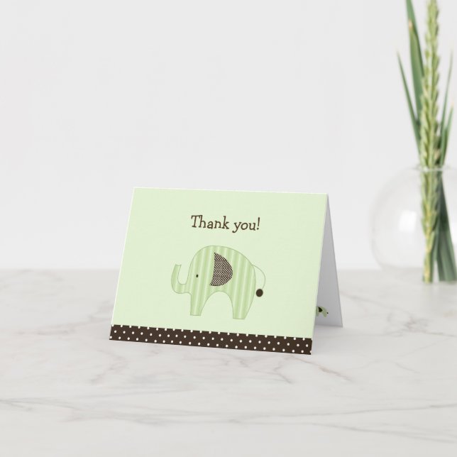 Green Dottie Elephants Folded Thank you note Card (Front)