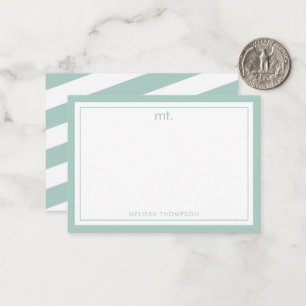 Green Double Border Modern Monogram Striped Note Card