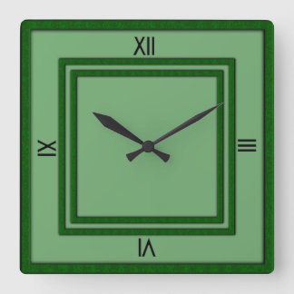 Green Double Frame 4 Black Numerals Square Wall Clock
