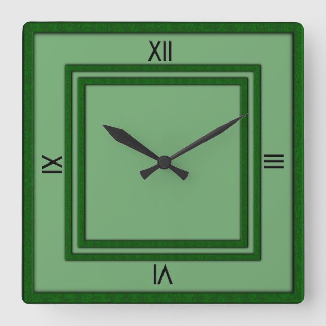 Green Double Frame 4 Black Numerals Square Wall Clock (Front)