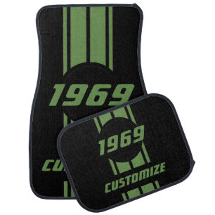 Green Double Race Stripes Car Floor Mat