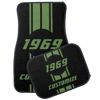 Green Double Race Stripes Car Floor Mat