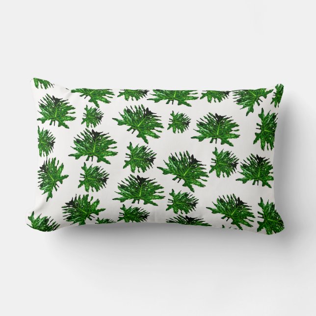 Green Dracaena Fern Leaves, Lumbar Cushion (Front)