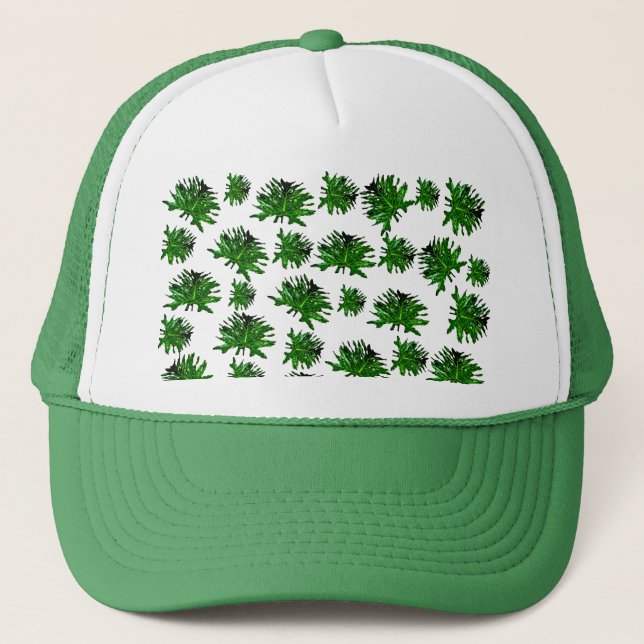 Green Dracaena Fern Leaves,  Truckers Hat (Front)