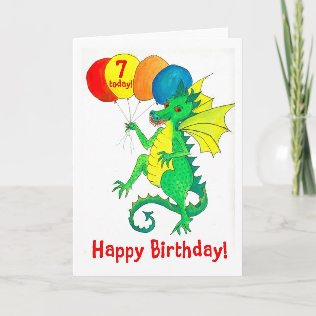 Green Dragon 7th Birthday Card (Front)