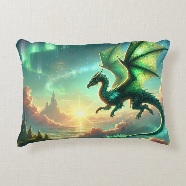 Green Dragon Accent Pillow (Front)