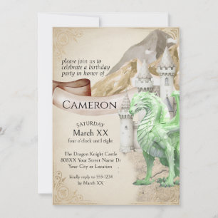 Green Dragon and Castle Fantasy Party Invitation