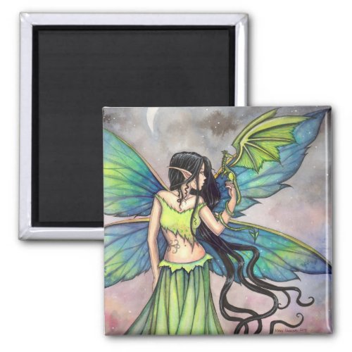 Green Dragon and Fairy Fantasy Art Magnet