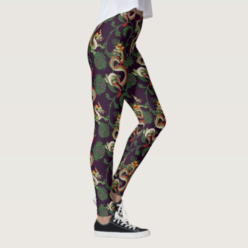 Green Dragon And Florals Leggings