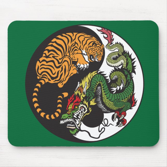 green dragon and tiger yin yang symbol mouse pad (Front)