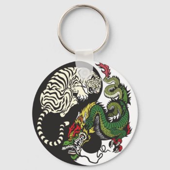 Green Dragon And White Tiger Yin Yang Symbol Keychain by insimalife at Zazzle