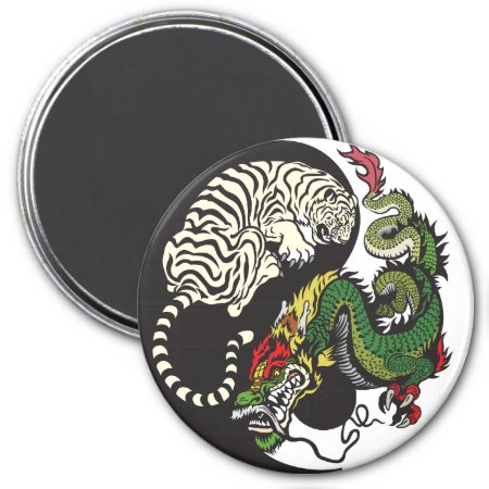 Green Dragon And White Tiger Yin Yang Symbol Magnet