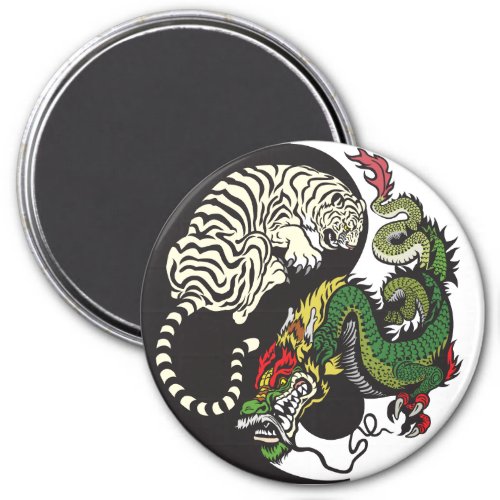 green dragon and white tiger yin yang symbol magnet