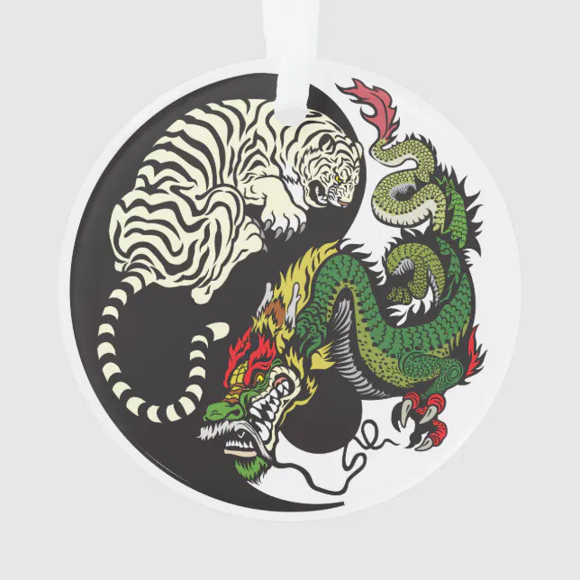 green dragon and white tiger yin yang symbol ornament | Zazzle