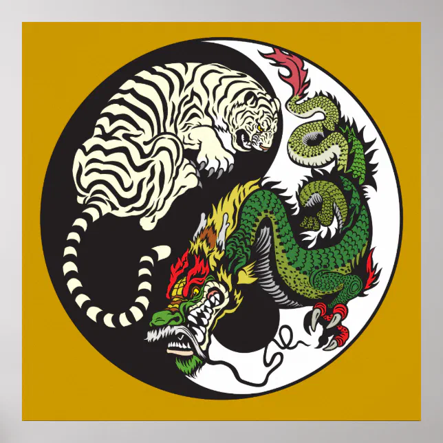 green dragon and white tiger yin yang symbol poster | Zazzle