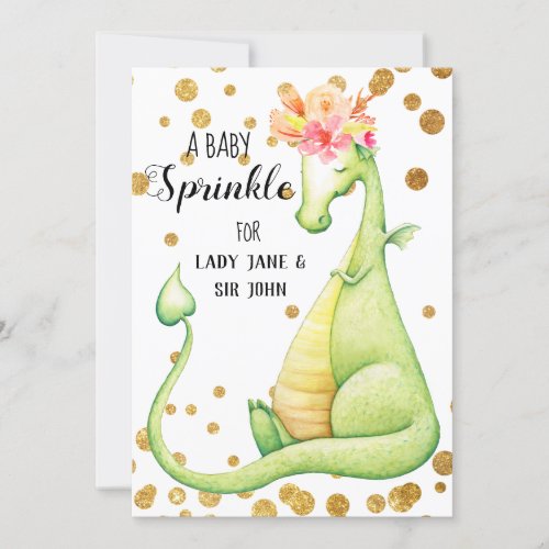  Green Dragon Baby Girl Sprinkle Invitation