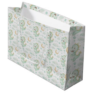 Green Dragon Baby Pastel Watercolor Pattern  Large Gift Bag