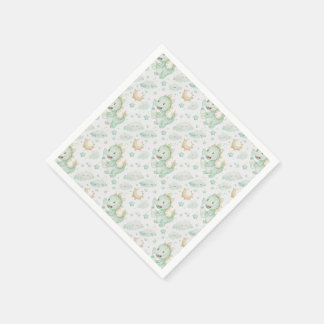 Green Dragon Baby Pastel Watercolor Pattern  Napkins
