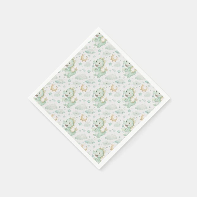 Green Dragon Baby Pastel Watercolor Pattern  Napkins (Corner)