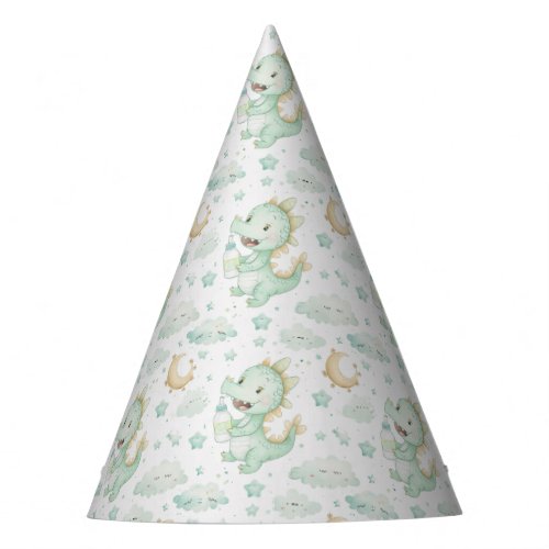 Green Dragon Baby Pastel Watercolor Pattern  Party Hat