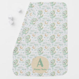 Green Dragon Baby Watercolor Personalized Name  Baby Blanket