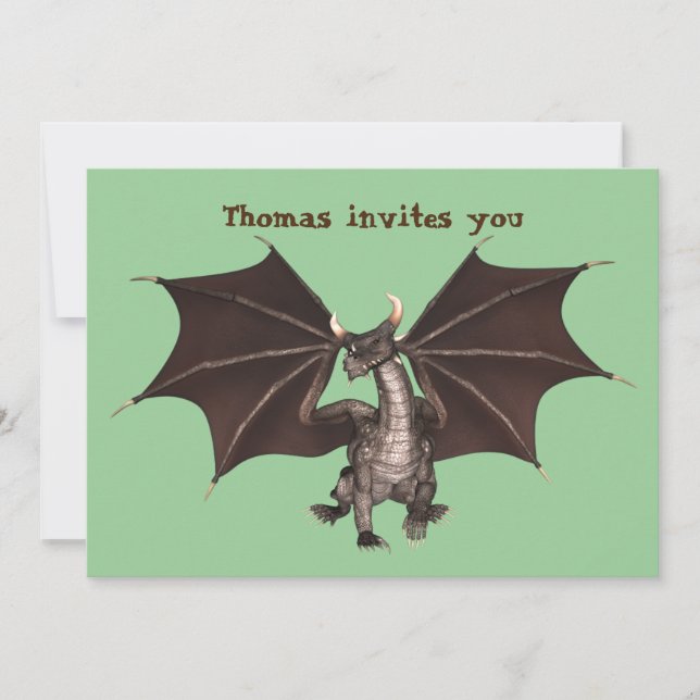 Green Dragon Birthday Party Invitation (Front)