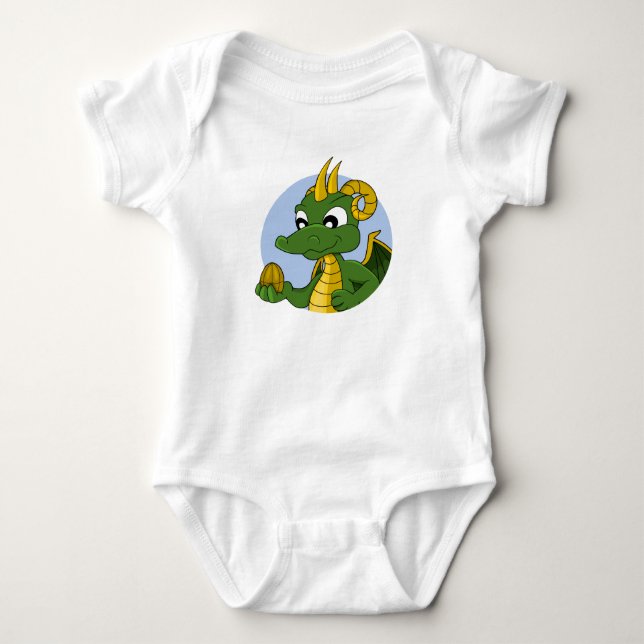 Green dragon cartoon baby bodysuit (Front)