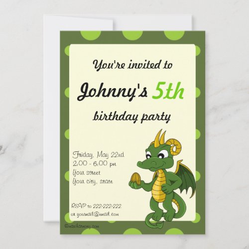 Green dragon cartoon birthday print invitations