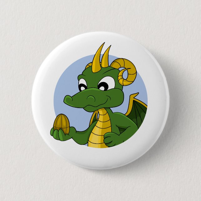 Green dragon  cartoon button (Front)