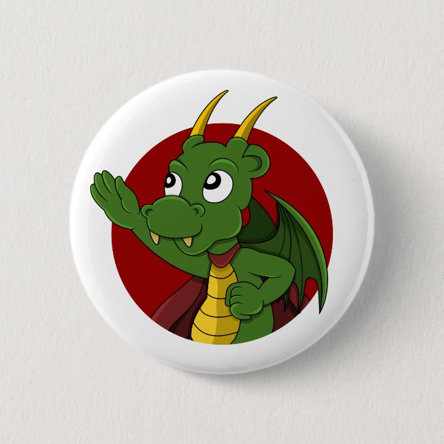 Green dragon  cartoon  button (Front)
