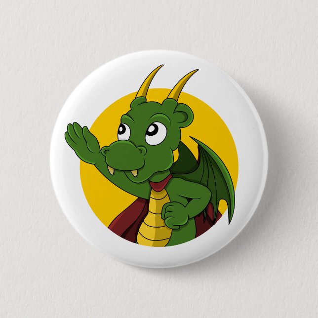Green dragon  cartoon  button (Front)