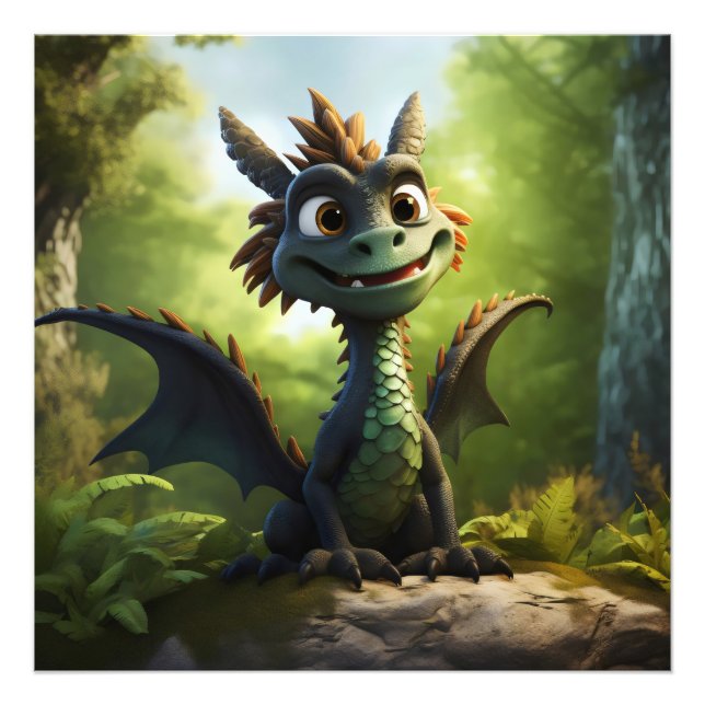 Green Dragon Cartoon Photo Print (Front)