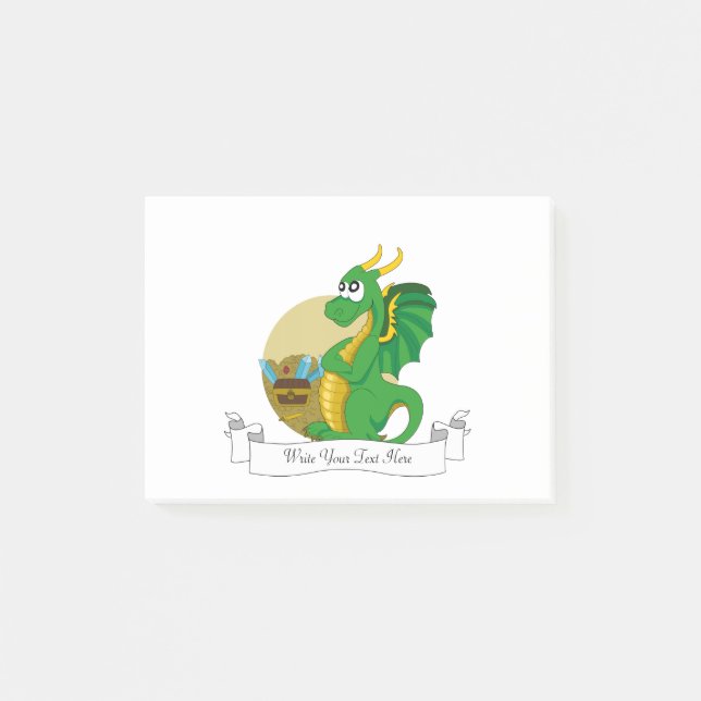 Green dragon cartoon post-it notes (Front)