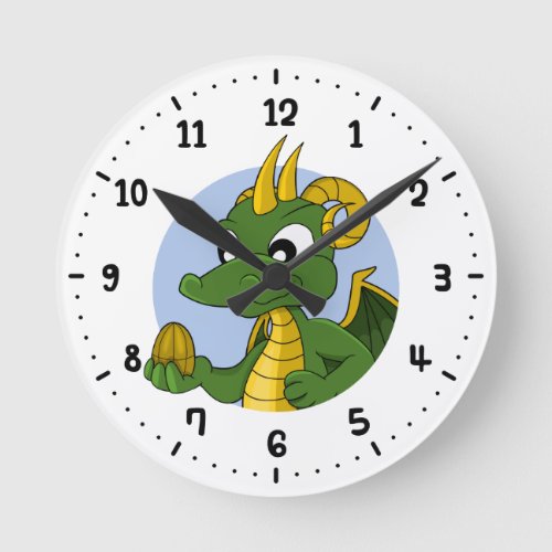 Green dragon cartoon round clock