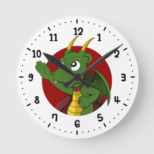 Green dragon cartoon round clock