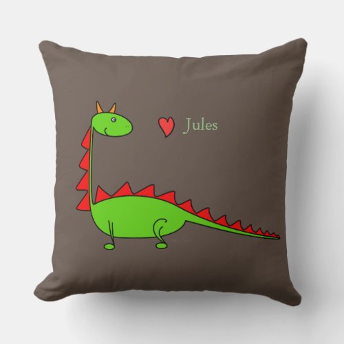 Green Dragon Cartoon Throw Pillow