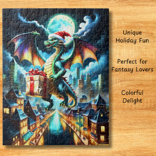 Green Dragon Delivering Christmas Gifts Jigsaw Puzzle