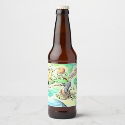 Green Dragon Drifting On The Light Of The Stars Beer Bottle Label