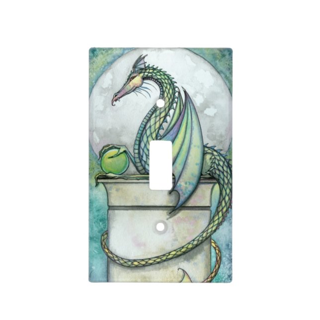 Green Dragon Fantasy Art Illustration Light Switch Cover (Front)