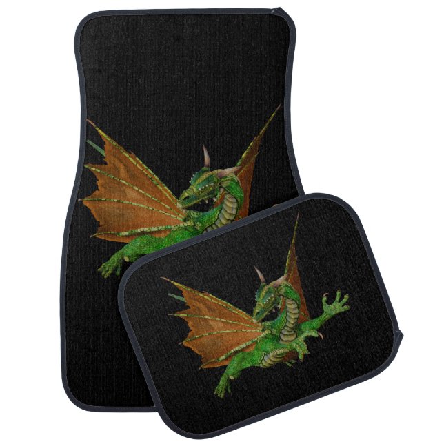 Green Dragon Fantasy Artwork Car Floor Mat (Set)