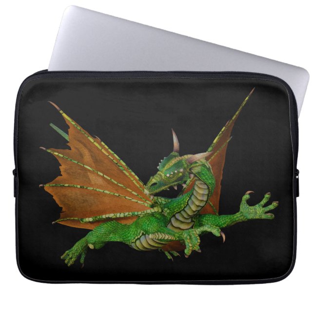 Green Dragon Fantasy Artwork Laptop Sleeve (Front)