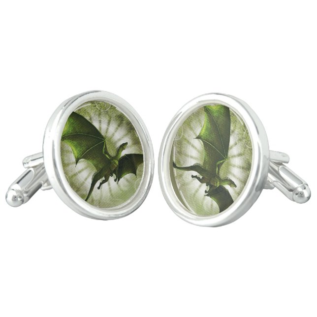 Green Dragon Fantasy Wedding  Cufflinks (Angled)