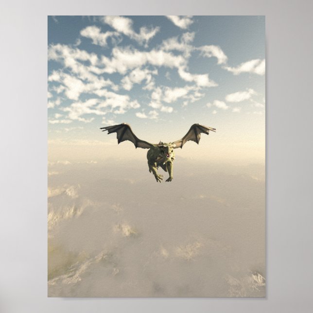 Green Dragon Flying over the Mountains Poster (Front)